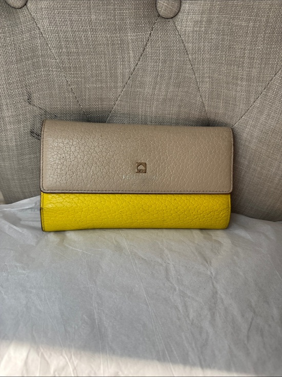 kate spade Handbags - kate spade Two-Tone Pebble Leather Clutch in Taupe and Yellow